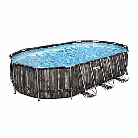 Power Steel 20 ft x 12 ft x 48 in Oval Pool Set w/Realistic Wood-Looking Print
