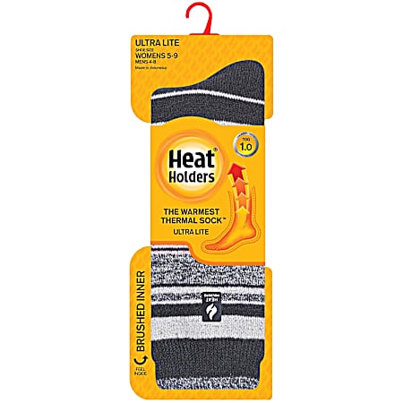 Adult Ultra LITE Charcoal Stripe Medium Thickness Crew Socks