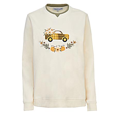 Women's Pumpkin Farm Truck Embroidered Sweatshirt