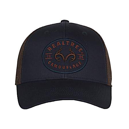 Men's Navy/Brown Oval Fabric Patch Logo Meshback Cap