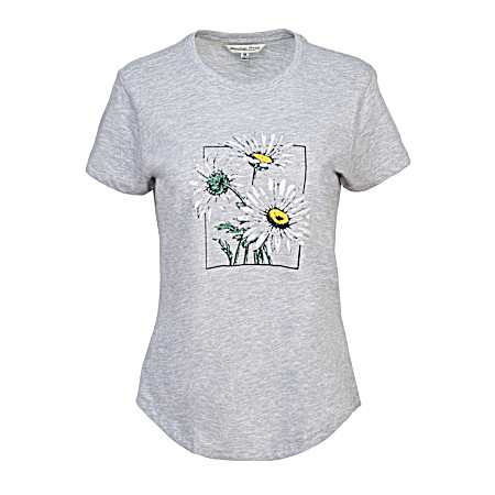 Women's Light Heather Grey Sunflower Short Sleeve Shirt