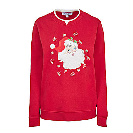 Women's Holiday Santa Embroidered Sweatshirt