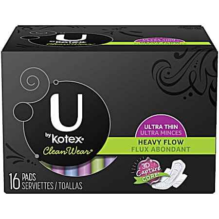 Cleanwear Heavy Flow Ultra Thin Pads w/ Wings - 16 Pk