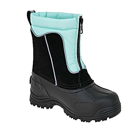 Girl's Black/Aqua Zipper Winter Boots