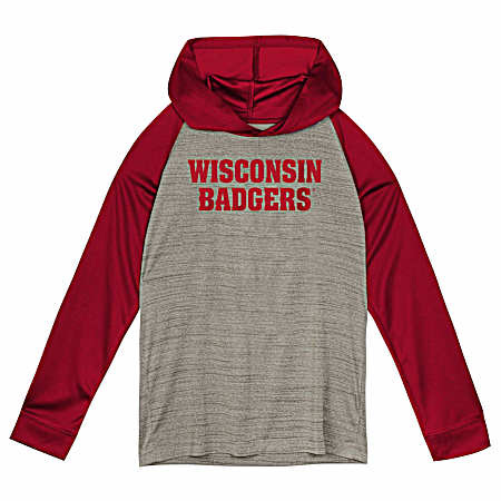 Kids' Wisconsin Badgers Heather Gray Hooded Long Sleeve Shirt