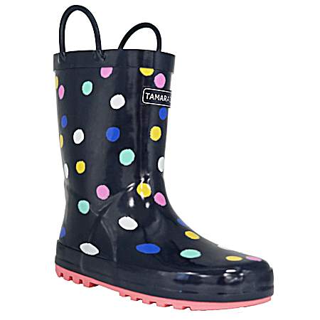 Girls' Navy Multi Polka Dot Rain Boots