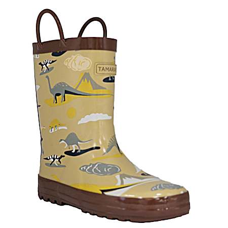 Boys' Brown Multi Dinosaur Rain Boots