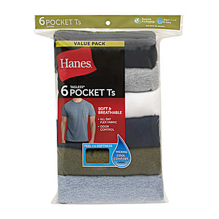 Men's Assorted Cool Comfort Pocket Short Sleeve Shirts - 6 Pk