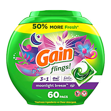 Moonlight Breeze Flings Laundry Detergent Pacs - 60 Ct