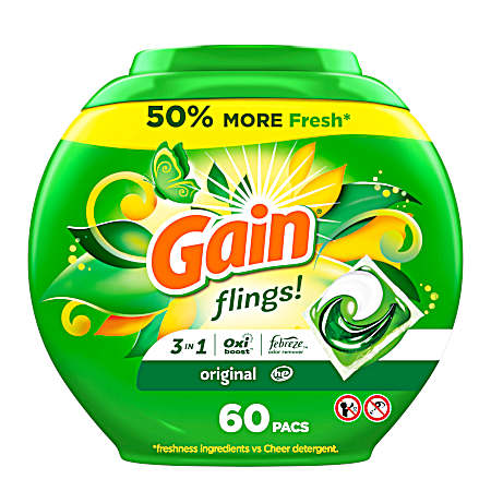 Gain Original Flings Laundry Detergent Pacs - 60 Ct