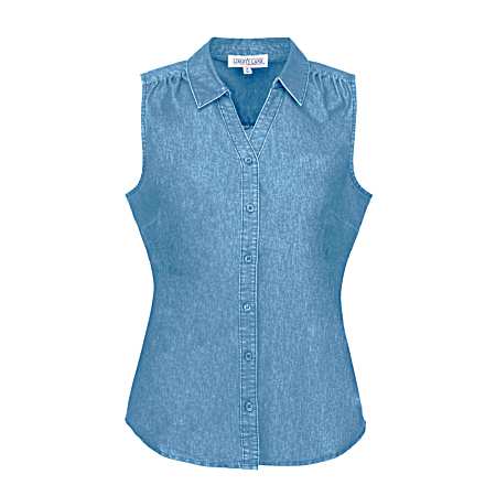 Women's Sleeveless Button Front Chambray