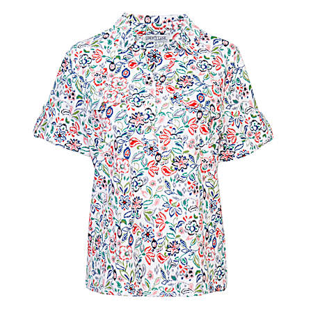 Women's Collared Short Sleeve Printed Henley