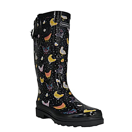 Women's Black Chickens Rubber Boots