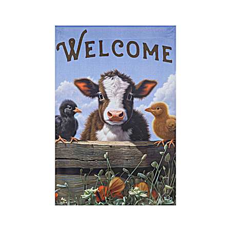 Cow and Chicks Suede Garden Flag