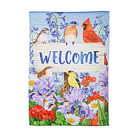 Welcome Visiting Birds Suede Garden Flag