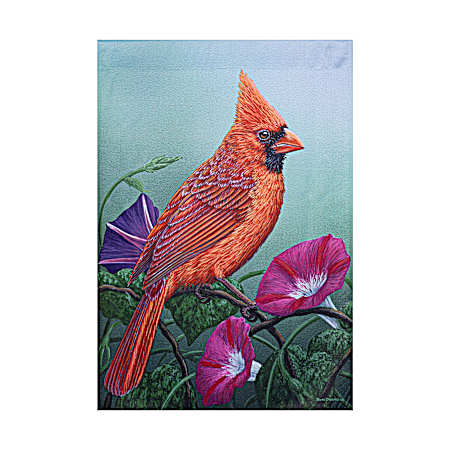 Cardinal on Morning Glory Suede Garden Flag