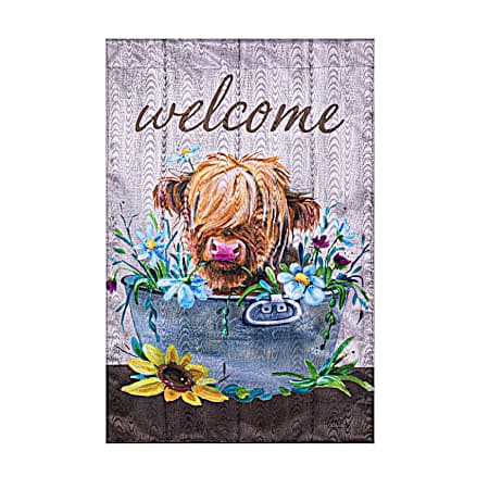Relaxing Highland Cow Moire Garden Flag