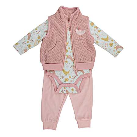 Infant Girls' Chick Print Farm Chick Vest Set - 3 Pc