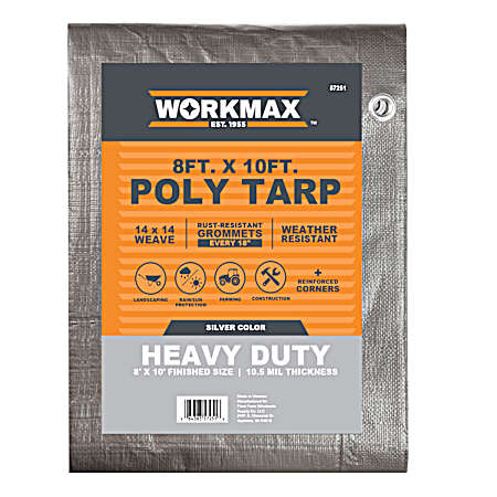 8 ft x 10 ft Silver Heavy Duty Poly Tarp