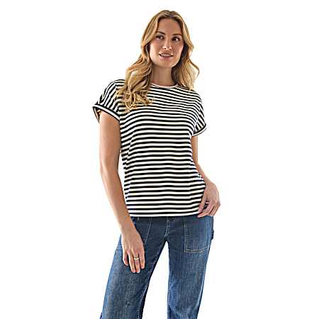 Women's Sky Captain/Coconut Milk Striped Relaxed Short Sleeve Shirt