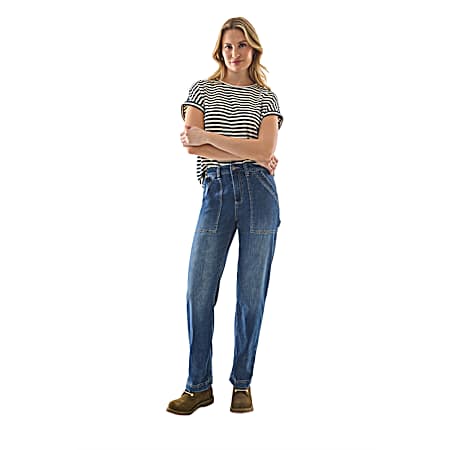 Women's Vintage Wash Garden Straight Leg Stretch Denim Jeans