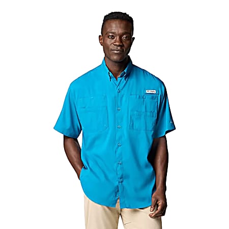 PFG Men’s Blue Echo Tamiami II Button Front Short Sleeve Shirt