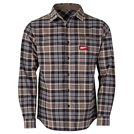 Men's Gray GridIron Button Front Long Sleeve Flannel Shirt