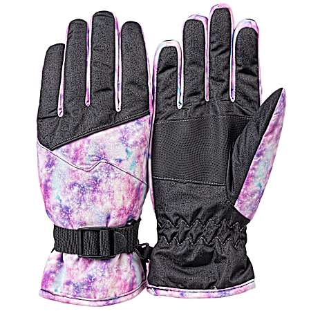 Youth Girls' Black/Pink Galaxy Ski Gloves