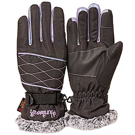 Youth Girls' Black Heat Boost Ski Gloves