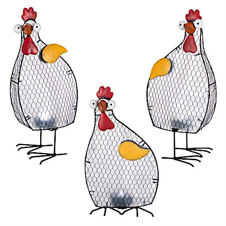 Metal Solar Silly Hen Statue Assorted