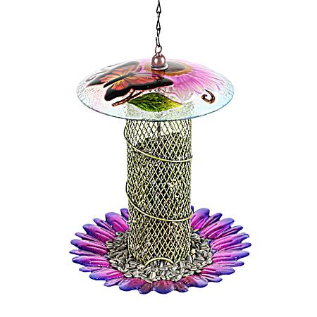 Hanging Metal & Glass Bird Feeder - Butterfly