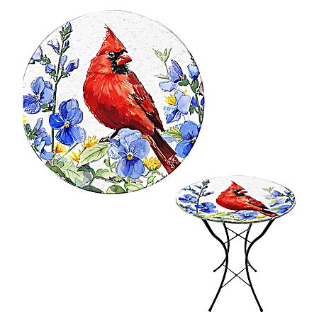 18 in Glass Birdbath w/Stand - Cardinal