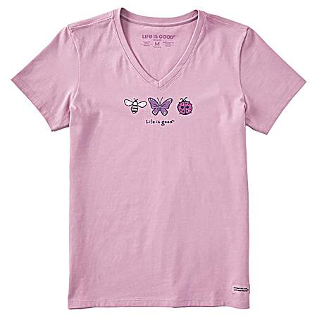 Women's Violet Purple Vintage Three Insect Short Sleeve Shirt