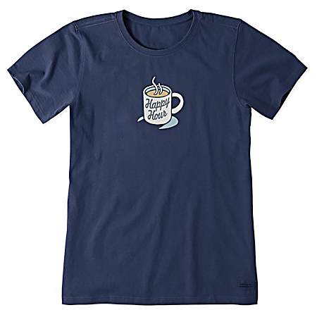 Women's Darkest Blue Happy Hour Coffee Crew Short Sleeve Shirt