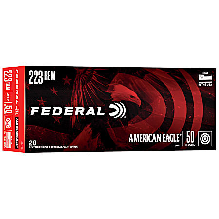 .223 Remington American Eagle 50 Grain JHP Centerfire Rifle Cartridges - 20 Rounds