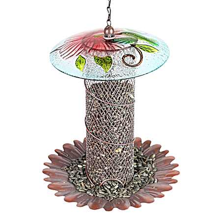 Hanging Metal & Glass Bird Feeder - Hummingbird