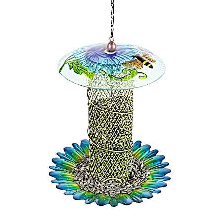 Hanging Metal & Glass Bird Feeder - Bee