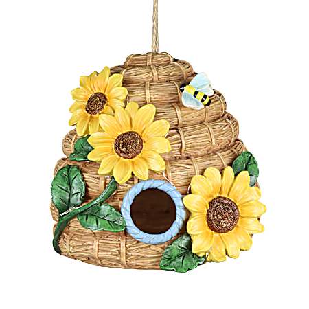 Hanging Solar Beehive w/Sunflowers Birdhouse