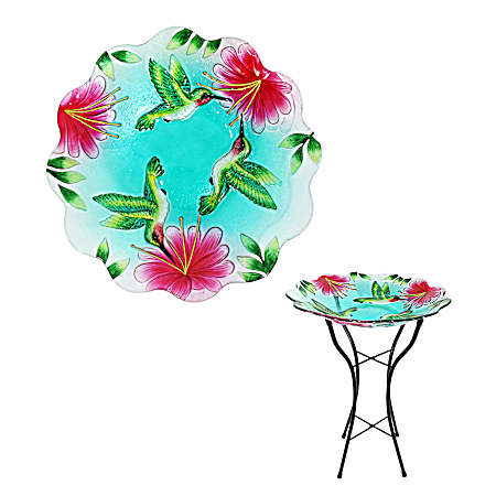 18 in Glass Birdbath w/Stand - Hummingbird