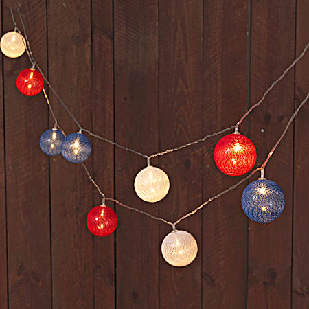 Red, White and Blue Cotton Ball String Light Set