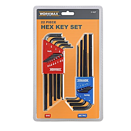 22 Pc. L-Wrench Combination Hex Key Set, SAE/Metric