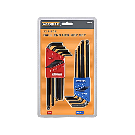 22 Pc. L-Wrench Combination Ball Hex Key Set, SAE/Metric