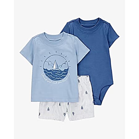Infant Boys' Blue Sailboat Set - 3 Pc