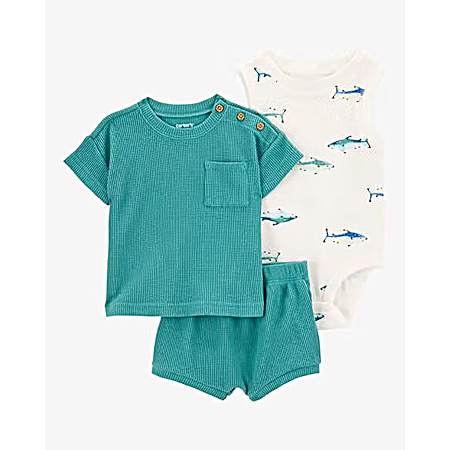 Infant Boys' Turquoise Shark Set - 3 Pc