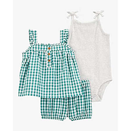 Infant Girls' Green Gingham Set - 3 Pc