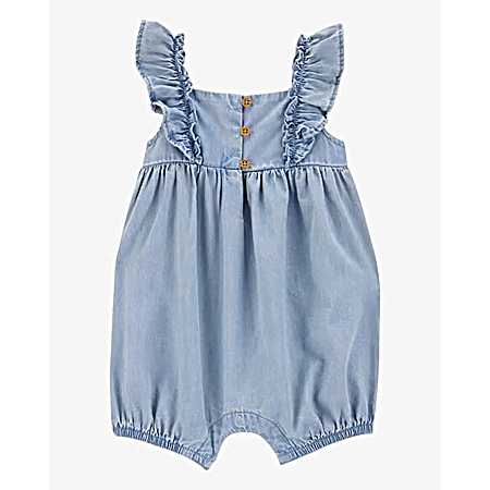 Infant Girls' Blue Chambray Flutter Romper