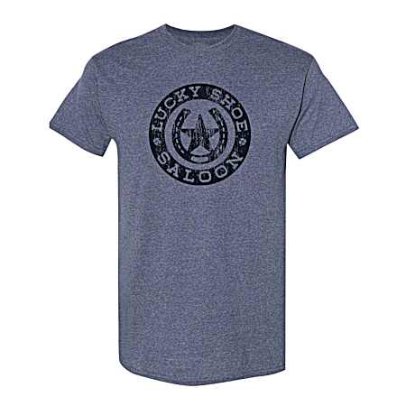 Men's Denim Heather Lucky Shoe Saloon Short Sleeve Shirt