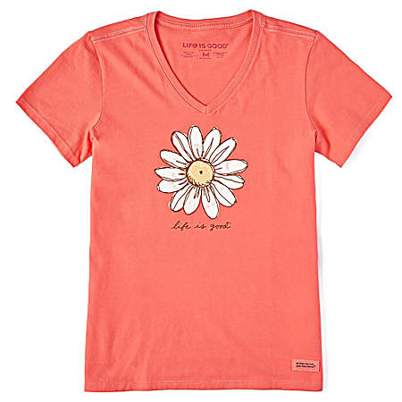 Women's Mango Orange Relaxed Daisy Short Sleeve Shirt