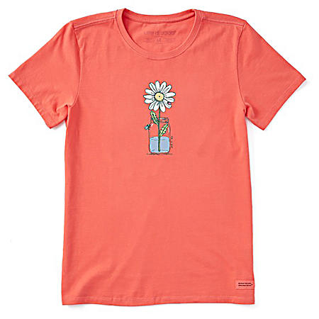 Women's Mango Orange Daisy Jar Short Sleeve Shirt