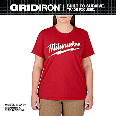 Women's Red GridIron Logo Short Sleeve Shirt